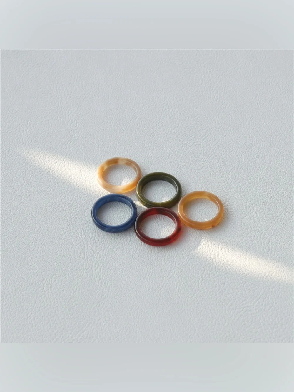 Korean Vintage Colorful Round Ring Set of 5 - Size 6